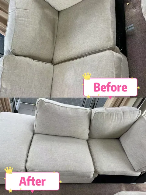 浅色沙发坐垫，上方原标注 Before，下方 After